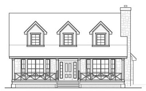 South Elevation image of The Woodville House Plan